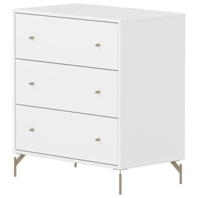 Saga Dresser - 3 Drawers - Metal Feet - White / Oat