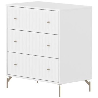 Saga Dresser - 3 Drawers - Metal Feet - Grooves White / Oat