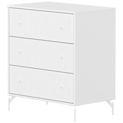 Saga Dresser - 3 Drawers - Metal Feet - Grooved White / White