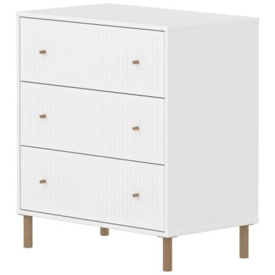 Saga Dresser - 3 Drawers - Oak Feet - Grooved White / Oak