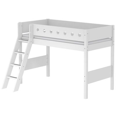 Lit mezzanine White 90 x 200 cm - Echelle inclinée - Blanc / Blanc