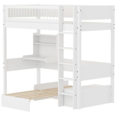 Lit mezzanine avec bureau & canapé White Casa 90 x 200 cm - Barrière à barreaux - Blanc