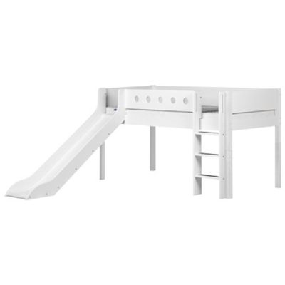White Mid-High Bed 90x200cm - Straight ladder & Slide - White / White