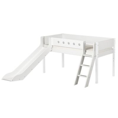 Lit mi-hauteur White 90 x 200 cm - Echelle inclinée & toboggan - Blanc / Blanc
