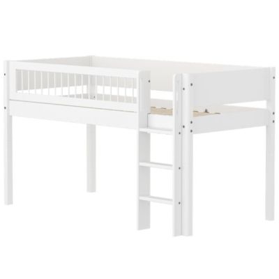 Lit mi-hauteur White 90 x 200 cm - Echelle droite - Barrière à barreaux - Blanc