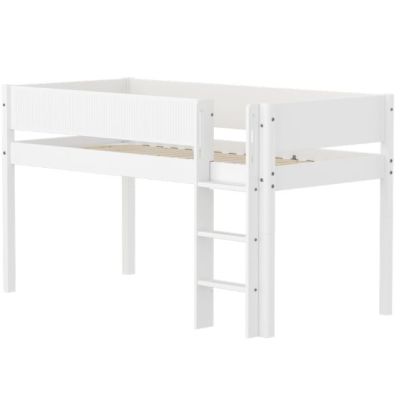Lit mi-hauteur White 90 x 200 cm - Echelle droite - Barrière à rainures - Blanc