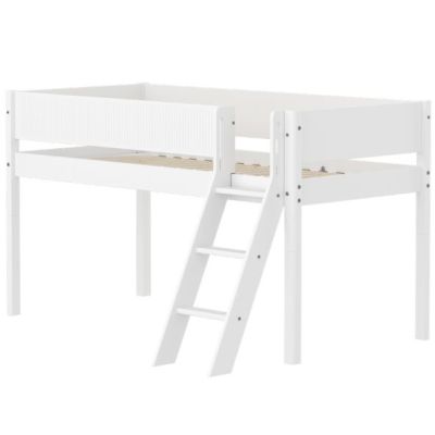 Lit mi-hauteur White 90 x 200 cm - Echelle inclinée - Barrière à rainures - Blanc