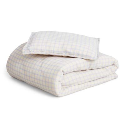 Parure de lit Gaze de Coton 140 x 200 - Vichy Bleu Ciel
