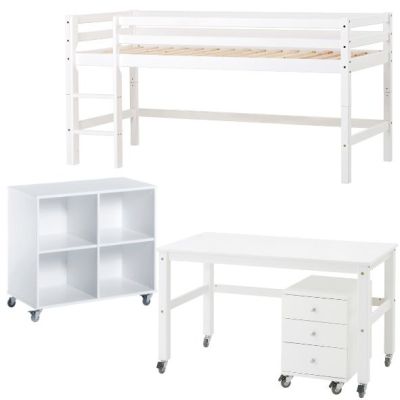 Lit mi-hauteur évolutif avec bureau, tiroirs & bibliothèque Eco Dream 90 x 200 cm - Blanc