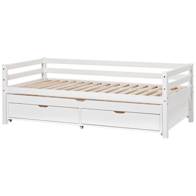 Lit gigogne évolutif avec tiroir-lit et 2 tiroirs de rangement Eco Dream 90 x 200 cm - Blanc