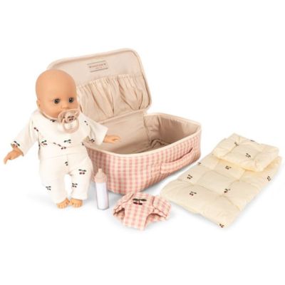 Poupée avec valise d'accessoires - Carreaux Rose