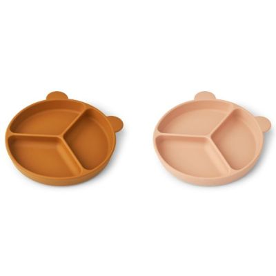 Set de 2 assiettes ventouse à compartiments Stacy - Moutarde / Rose