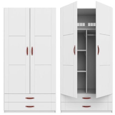 Armoire 100 cm - 2 portes & 2 tiroirs - 1 tringle & 3 étagères