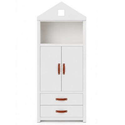 Bibliothèque Maison - 1 étagère, 2 portes & 2 tiroirs - Blanc