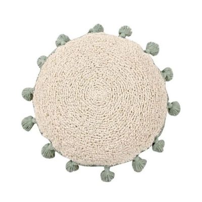 Coussin Rond - Pompons Vert