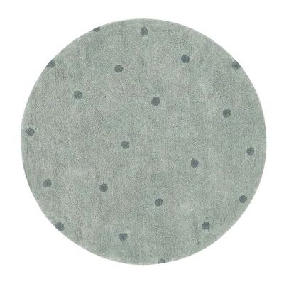 Tapis Lavable Rond Pois 140 cm - Pois Bleu Sauge