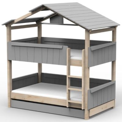 Mitwachsendes Etagenhausbett mit Ausziehbett Star Light mit Dach 120 x 190 cm