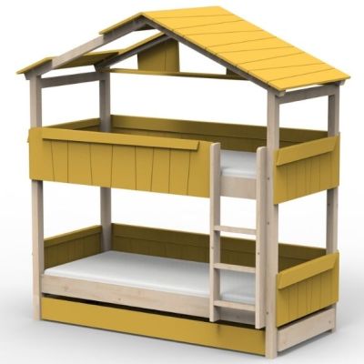 Star Light Convertible Bunk House Bed with Trundle Bed and Roof 90 x 190 cm