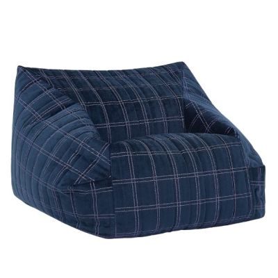 Pouf Fauteuil Enfant Chelsea Eco-Velours - Carreaux Bleu Nuit / Violet