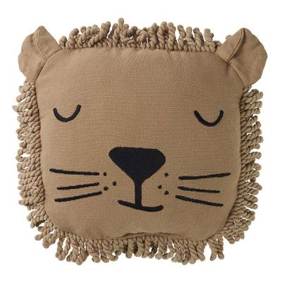 Embroidered Lion Cushion - Sesame