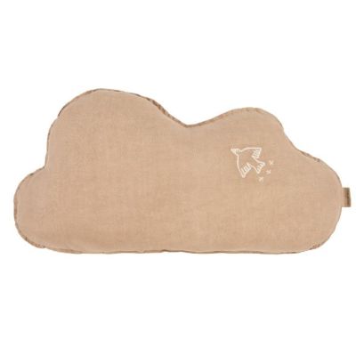 Cloud Cushion - Bird Embroidery - Linen Sesame