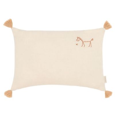 Tassels Embroidered Rectangular Cushion - Linen Ginger