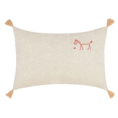 Tassels Embroidered Rectangular Cushion - Linen Greige