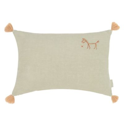 Tassels Embroidered Rectangular Cushion - Linen Matcha Green