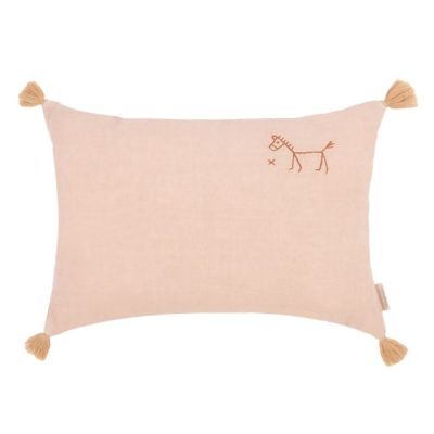 Tassels Embroidered Rectangular Cushion - Linen Powder Rosa