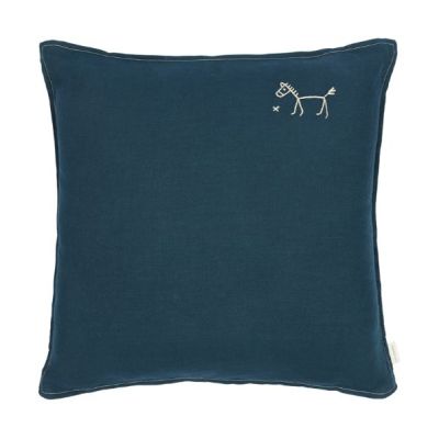 Coussin carré brodé - Lin Bleu