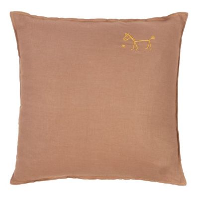 Coussin carré brodé - Lin Noisette