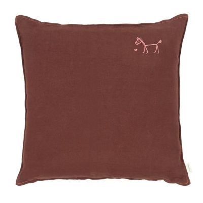 Coussin carré brodé - Lin Prune