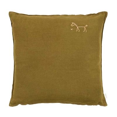 Coussin carré brodé - Lin Vert Mousse