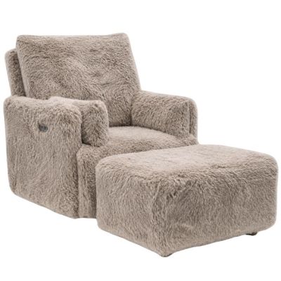 Ollie Swivel Nursery Glider with Back Recline Feature & Ottoman - Standard Size - Mocha Faux Hide