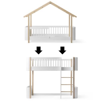 Kit de conversion Mini+ - Lit Cabane junior à Lit mezzanine mi-hauteur - Blanc / Chêne