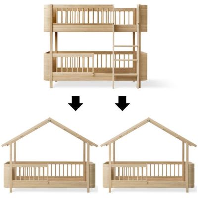 Mini+ Umbausatz - Halbhohes Etagenbett zu 2 Junior Hausbetten - Eiche