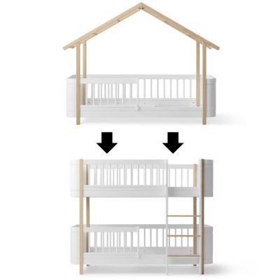 Kit de conversion Mini+ - Lit Cabane junior à Lit superposé mi-hauteur - Blanc / Chêne