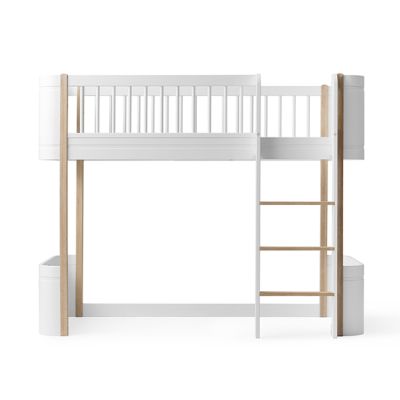 Lit mezzanine mi-hauteur (132 cm) Wood Mini+ - Blanc / Chêne