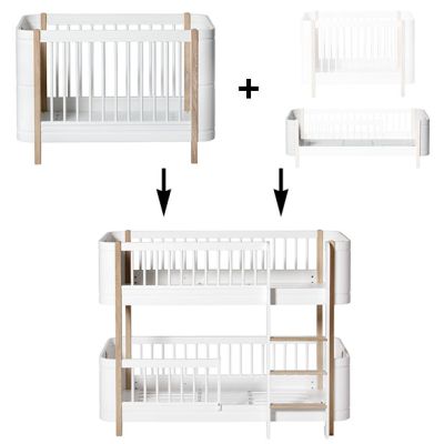 Kit de conversion Mini+ - Lit bébé + Kit Famille à Lit Superposé Mi-Hauteur - Blanc / Chêne