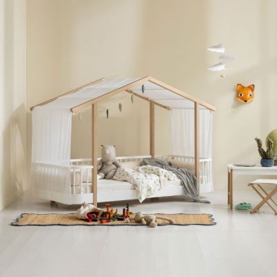 Wood House Bed Canopy - White
