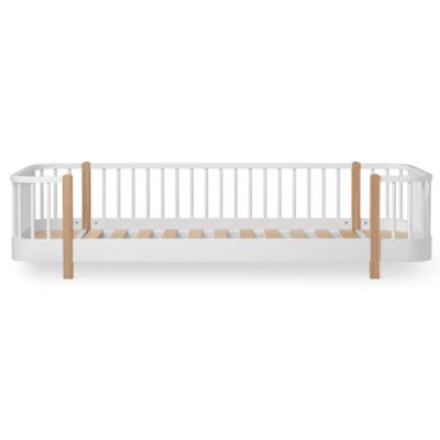 Lit banquette au sol Wood 90 x 200 cm - Blanc / Chêne