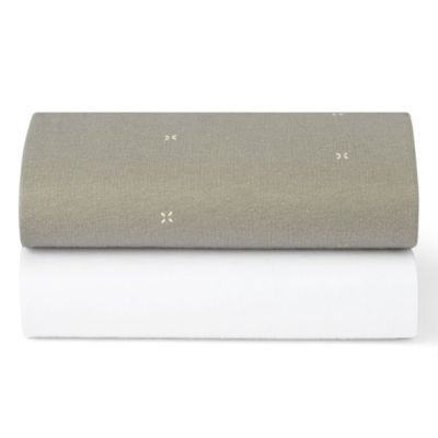 Set of 2 Fitted Sheets for SnüzBaskit Moses Basket - 38 x 75 cm - Stars Sage / White