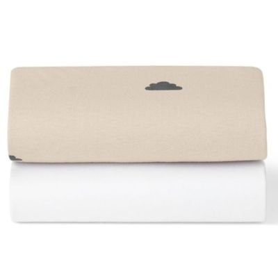 Set of 2 Fitted Sheets for SnüzBaskit Moses Basket - 38 x 75 cm - Clouds Sand / White