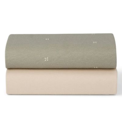 Set of 2 Fitted Sheets for SnüzPod 5 Bedside Crib - 44 x 80 cm - Stars Sage / Cashmere