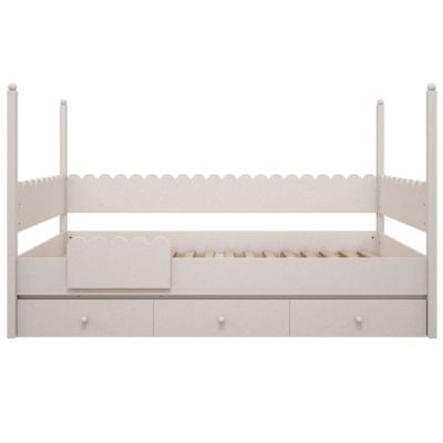 Babushka Lower Bed 90 x 200 cm with Safety Rail - White