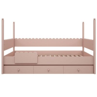Lit inférieur Babushka 90 x 200 cm avec barrière de sécurité - Rose