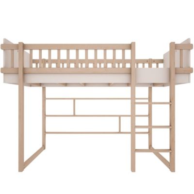 Lit mezzanine mi-hauteur H144 cm Basic 90 x 200 cm - Hêtre / Blanc