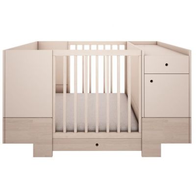 Mitwachsendes Babybett Smart 80 x 120 cm mit integrierter Wickelkommode - Buche / Sandbeige